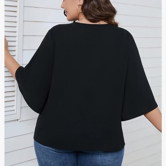 SCOMCHIC 2XL Black Boho 3/4 Sleeve Front Tie Blouse Amazon - Picture 3 of 9